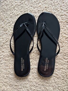 Project Cloud Black Patent Slim-Strap Sandals